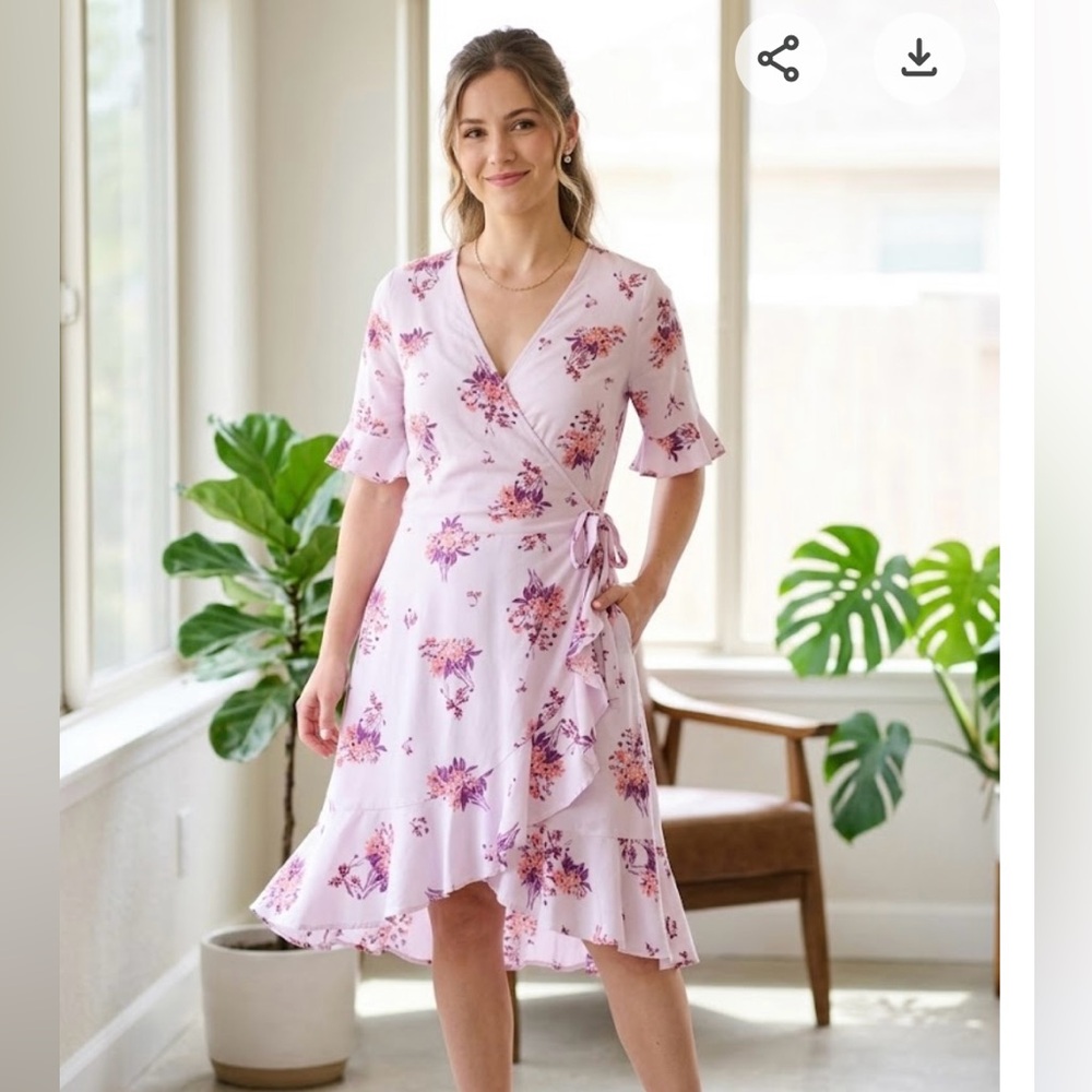 Elodie Asymmetrical Floral Dress in Light Pink